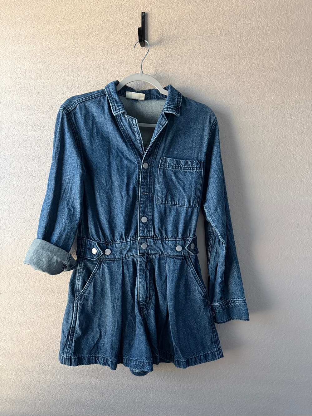 Universal Thread Medium Blue Denim Romper with Button Front